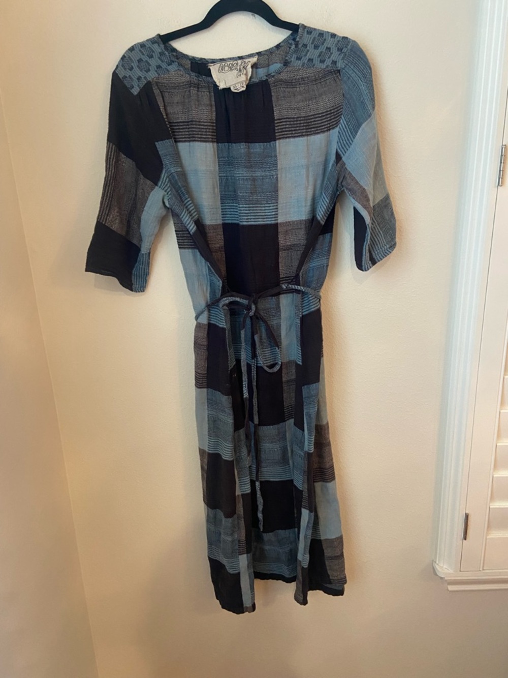 Ace & Jig Olympia Plaid Cotton Midi Dress Blue Tie Waist XS